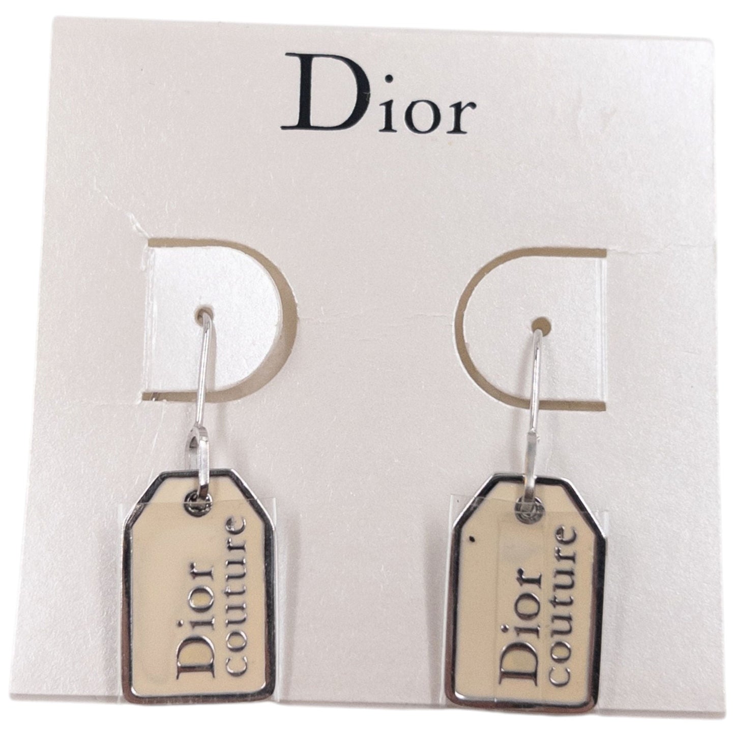 Vintage 2000s Dior By John Galliano Tag Earrings | O/S, Cream