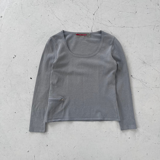 fw1999 prada sport boatneck side pocket knit top | Gray, Blue