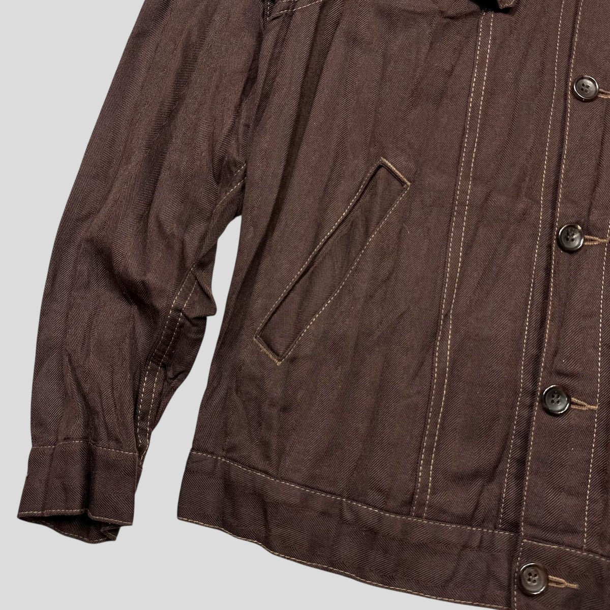 CDG Homme 2004 Crinkle Striped Work Jacket - L (M) | Medium, Brown