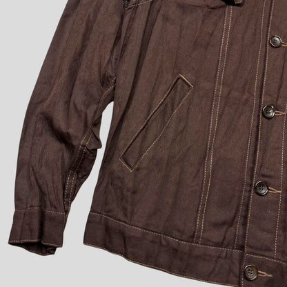 CDG Homme 2004 Crinkle Striped Work Jacket - L (M) | Medium, Brown