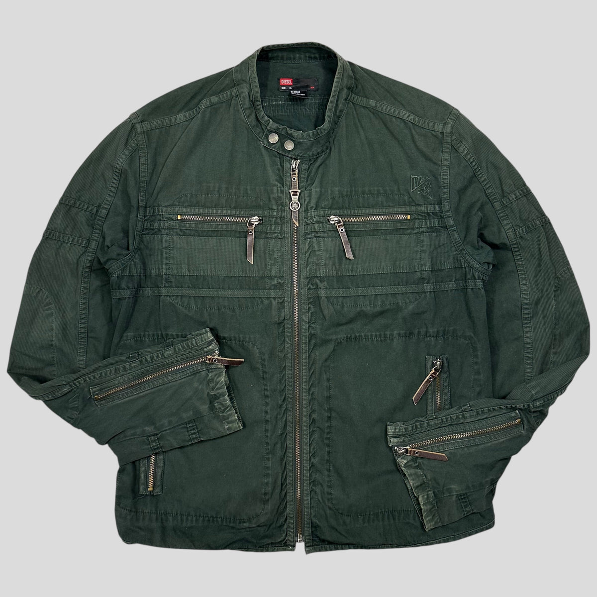 Diesel 00’s Green Cotton Multipocket Cargo Moto Jacket - L | XL, Green