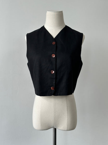 Italian Vintage 1990s Linen Sleeveless Waistcoat - M