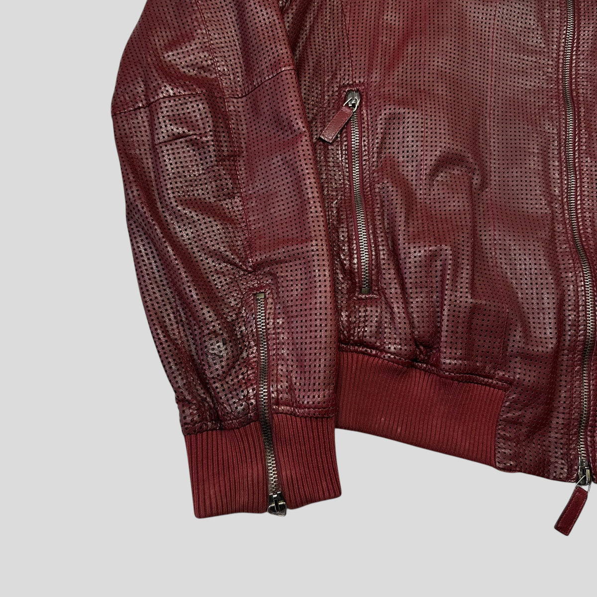 Emporio Armani 2009 Perforated Mesh Lambskin Leather Bomber - IT54 (L) | Burgundy