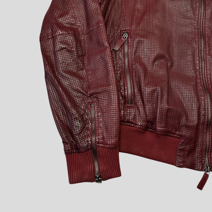 Emporio Armani 2009 Perforated Mesh Lambskin Leather Bomber - IT54 (L) | Burgundy