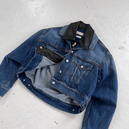 ss2022 alexander mcqueen denim/leather jacket | Blue, Red