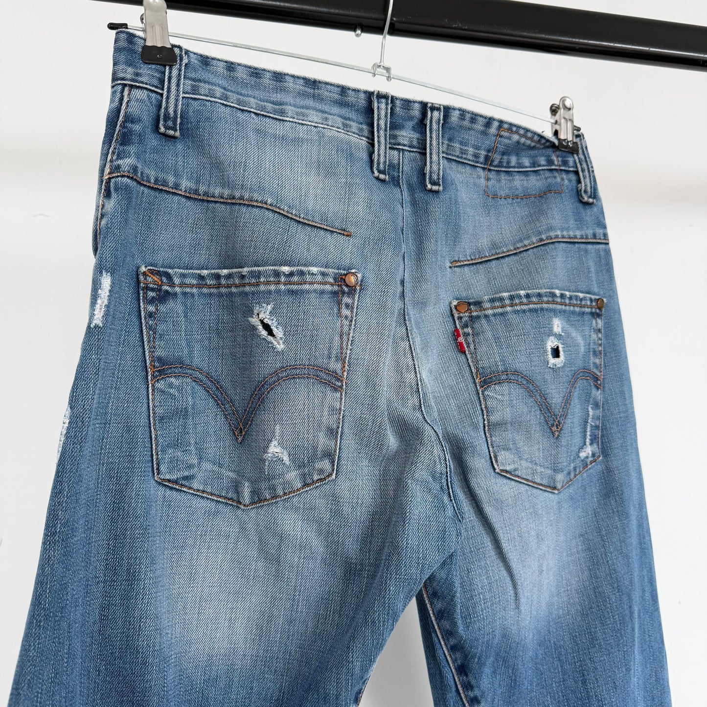 levi's engineered distressed twisted denim jeans | O/S, Red
