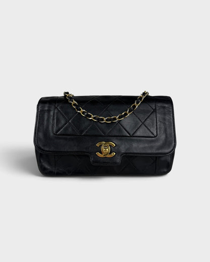 1980s Vintage Chanel Black Lambskin Diana Square Single Flap Bag 24K GHW | O/S, Multicoloured