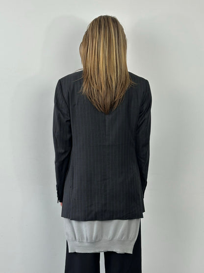 Loro Piana x Hackett 2000s pure wool striped blazer in size L, tailored fit with classic navy and white stripe pattern.