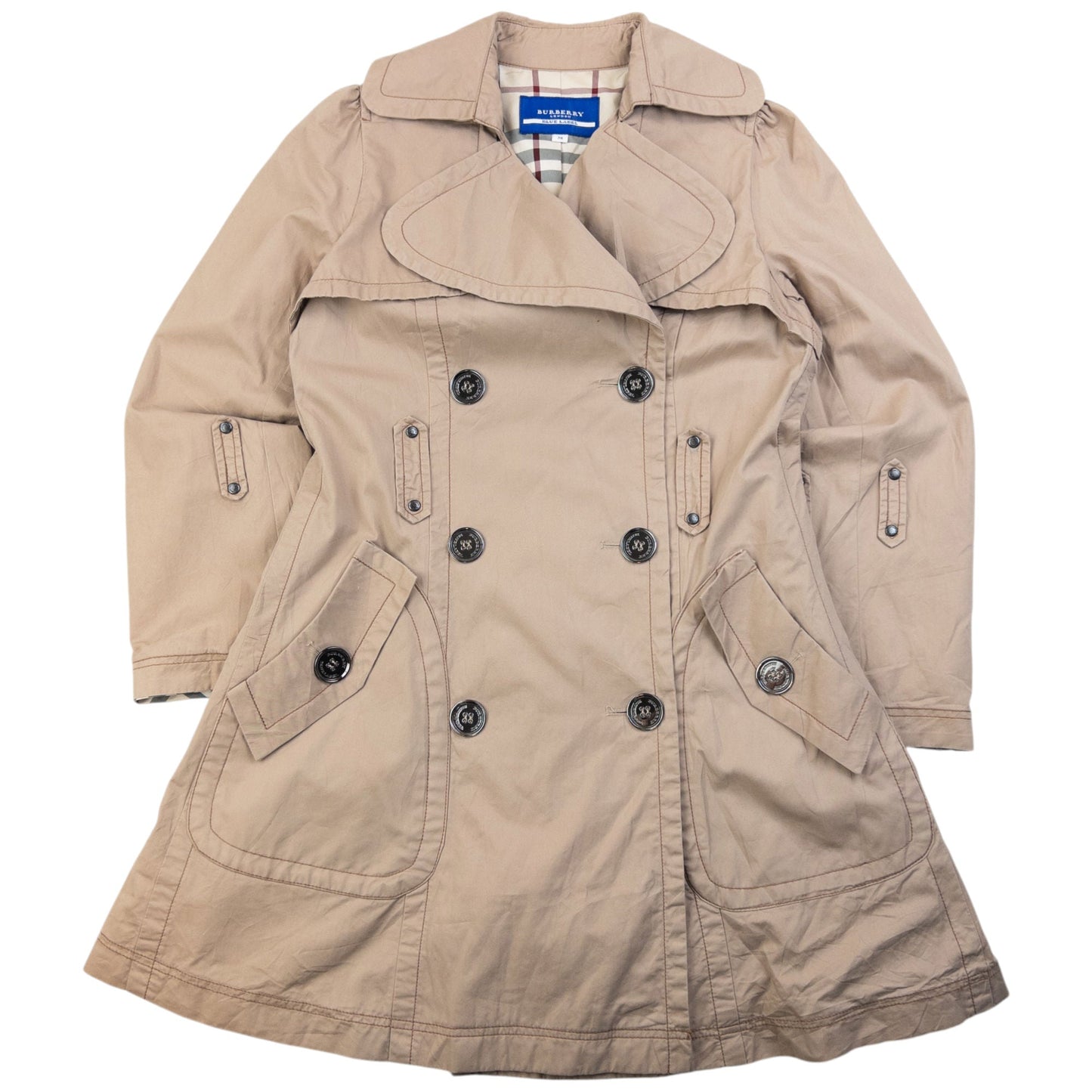 Vintage 2000s Burberry Blue Label Nova Check Lined Trench Jacket Womens Size M | Medium, Beige