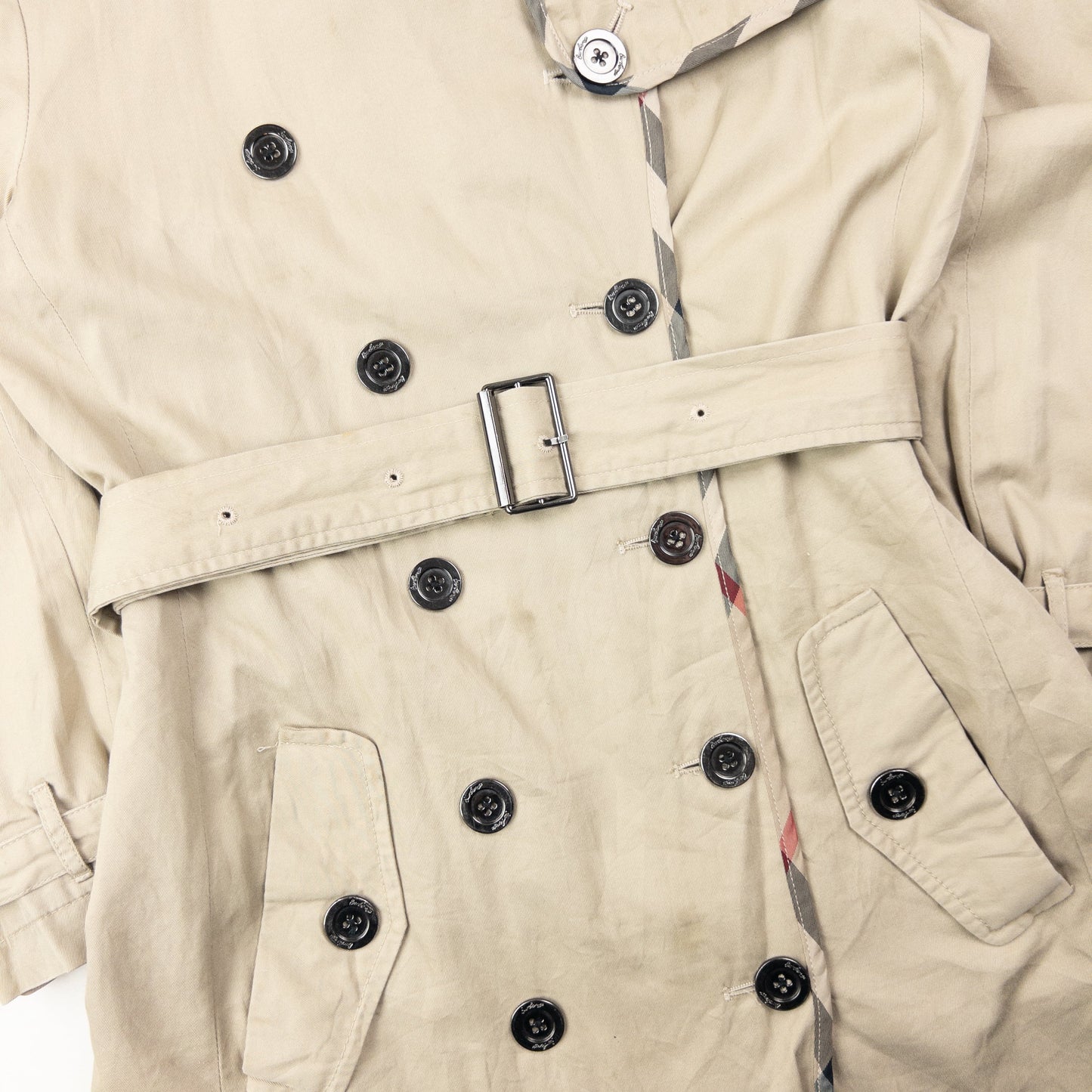 Vintage 2000s Burberry Nova Check Lined Belted Trench Jacket Womens Size M | Medium, Beige