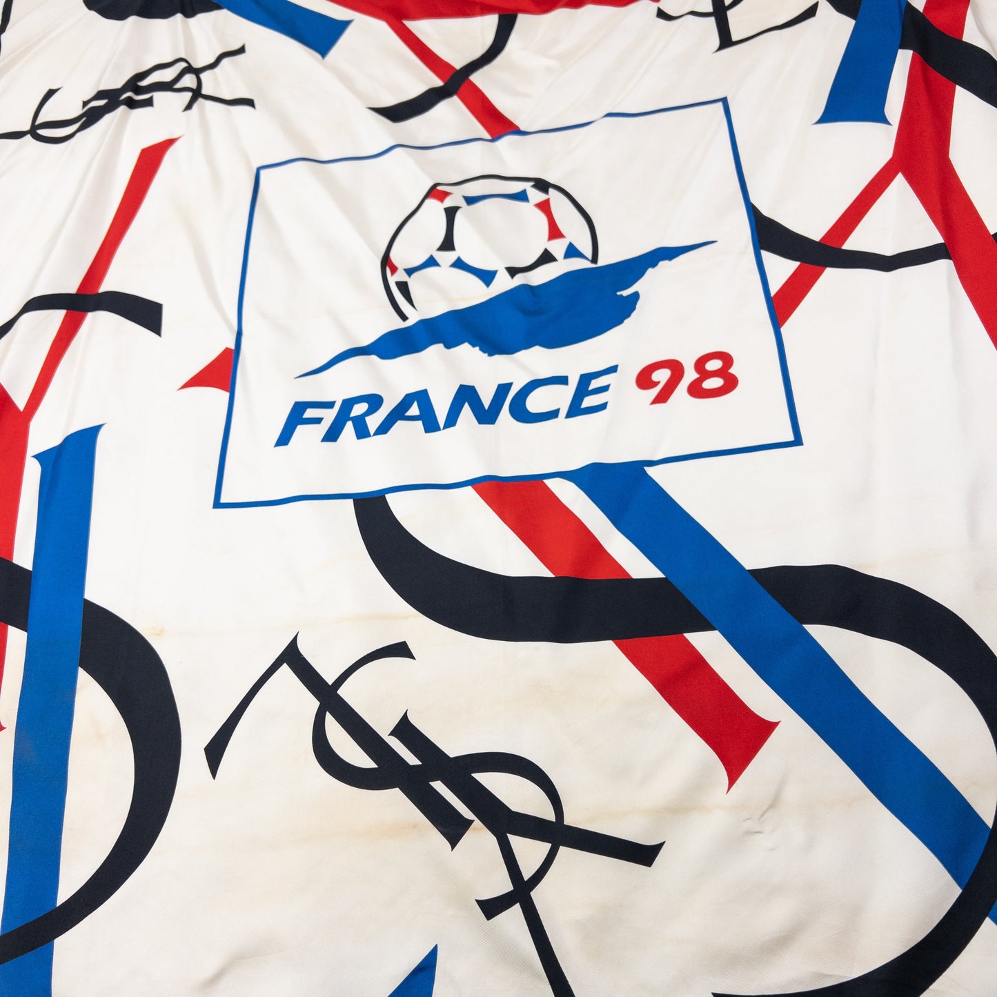 Vintage 1998 YSL Yves Saint Laurent France Fifa World Cup Silk Scarf | O/S, White, Red, Blue