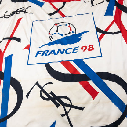 Vintage 1998 YSL Yves Saint Laurent France Fifa World Cup Silk Scarf | O/S, White, Red, Blue