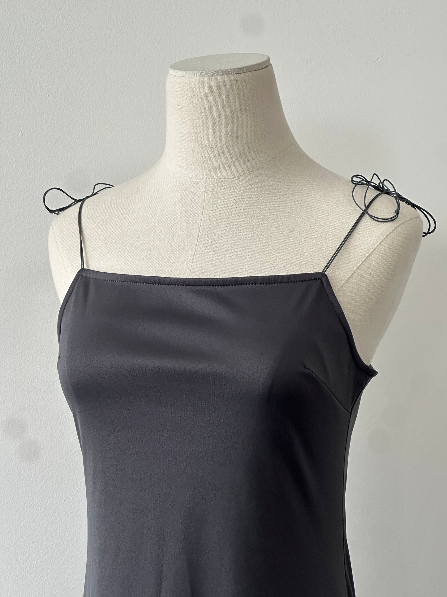 Vintage 1990s Square Neck Satin Midi Slip Dress - S