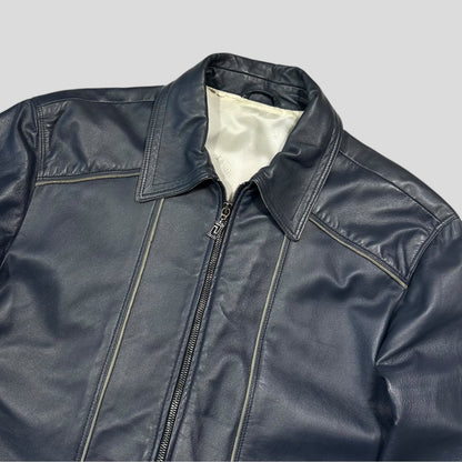 Versace 90’s Classic Premium Blue Leather Piped Moto Jacket - M