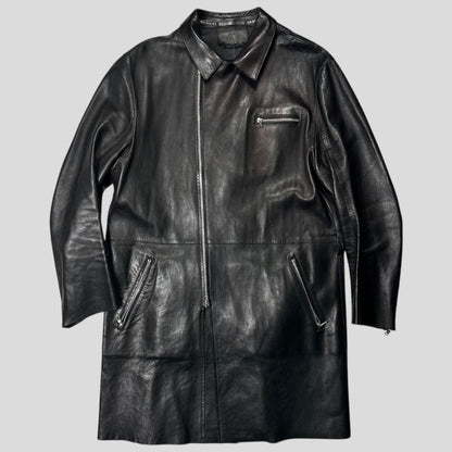 Prada FW99 Calf Leather Moto Long Jacket with Belt Bag - L