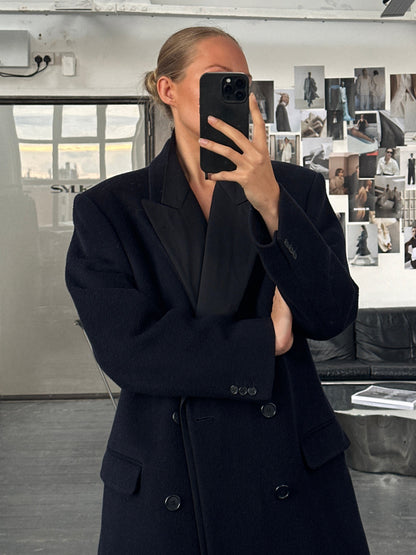 English Vintage 1990s Wool Cashmere Double Breasted Coat - XL