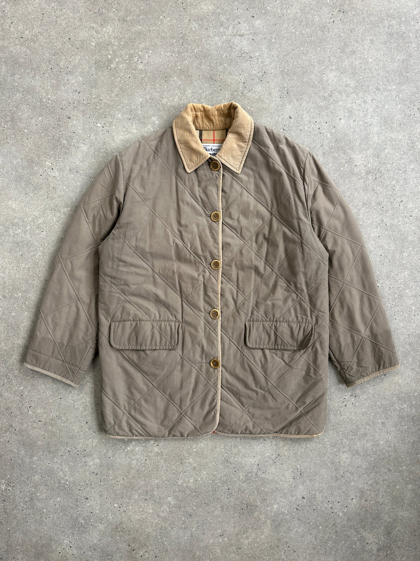 Burberry 1990s Quilted Nova Check Cord Collar Jacket – L