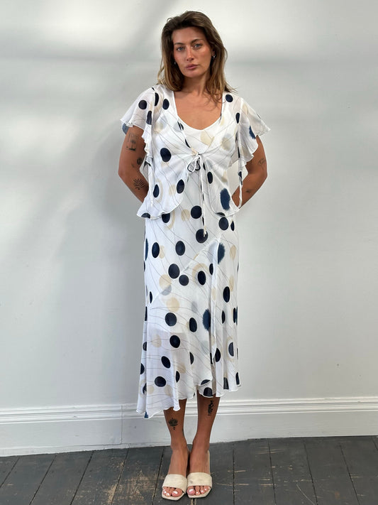 MANI 1990s Spotted Two Piece Slip Dress Set - M/L