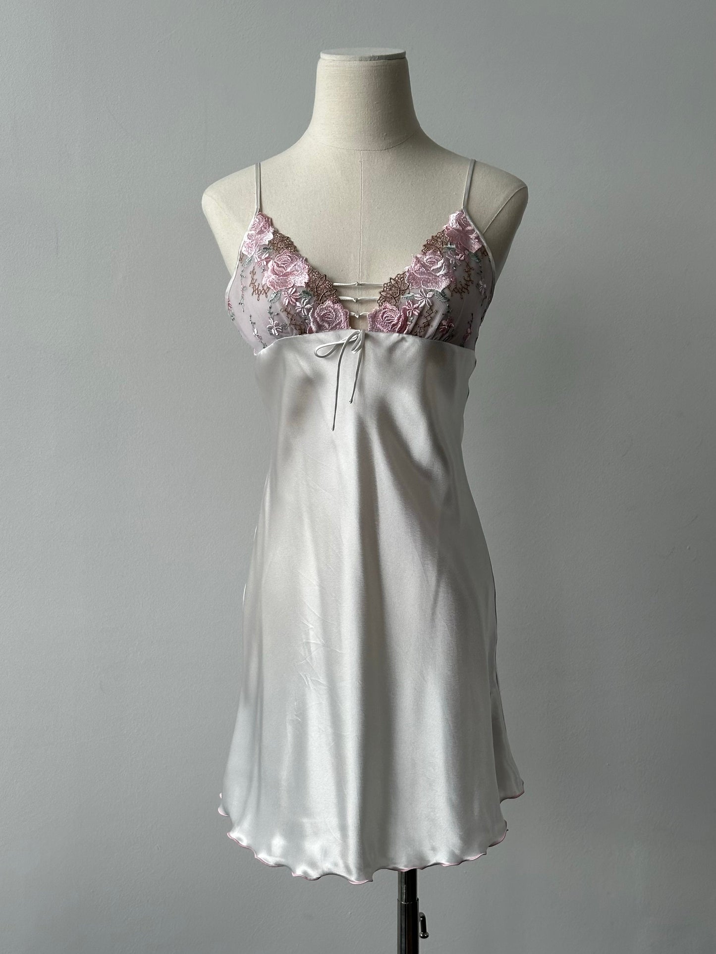 Vintage 2000s Satin Floral Lace Mini Slip Dress - XS