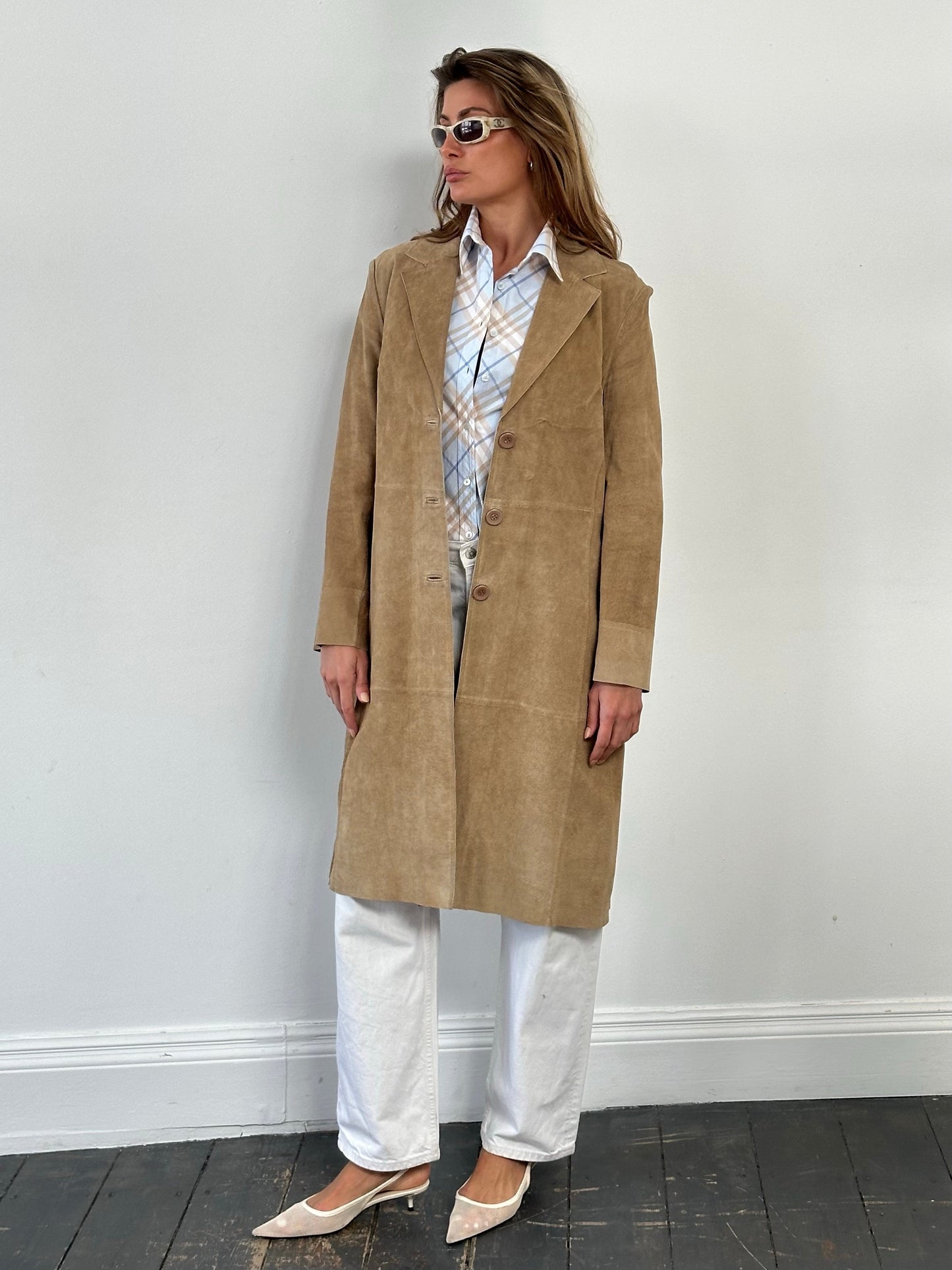 Vintage 1990s Suede Single Breasted Trench Coat - M