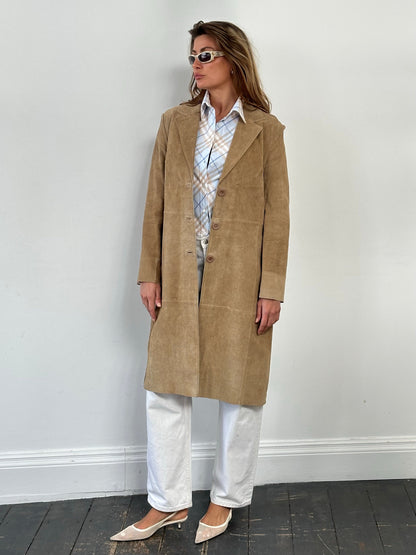Vintage 1990s Suede Single Breasted Trench Coat - M