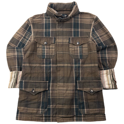 Vintage 2000s PPFM Zip Off Sleeve Convertible Jacket Size L | Large, Brown Plaid with Green Hood