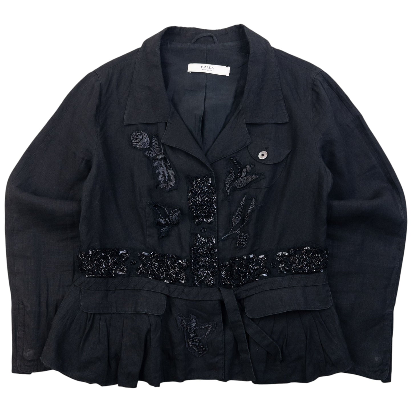 Vintage 2000s Prada Sequin Linen Jacket Womens Size S | Small, Black