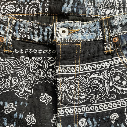 Boro Patchwork Sashiko Distressed Jeans - W34" | W34, Blue