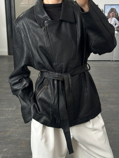 Vintage 1990s Lamb Leather Belted Jacket - XL