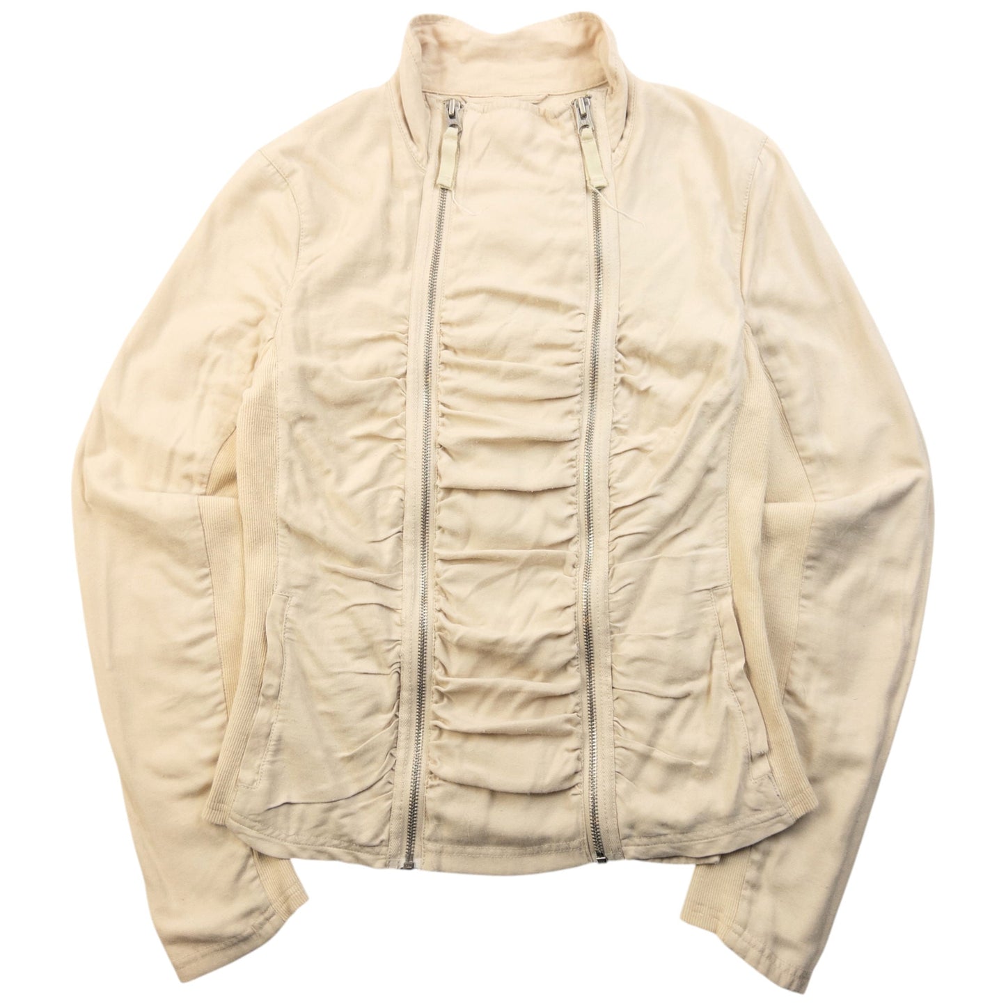 Vintage 2000s Armani Exchange Double Zip Ruched Jacket Womens Size M | Medium, Beige