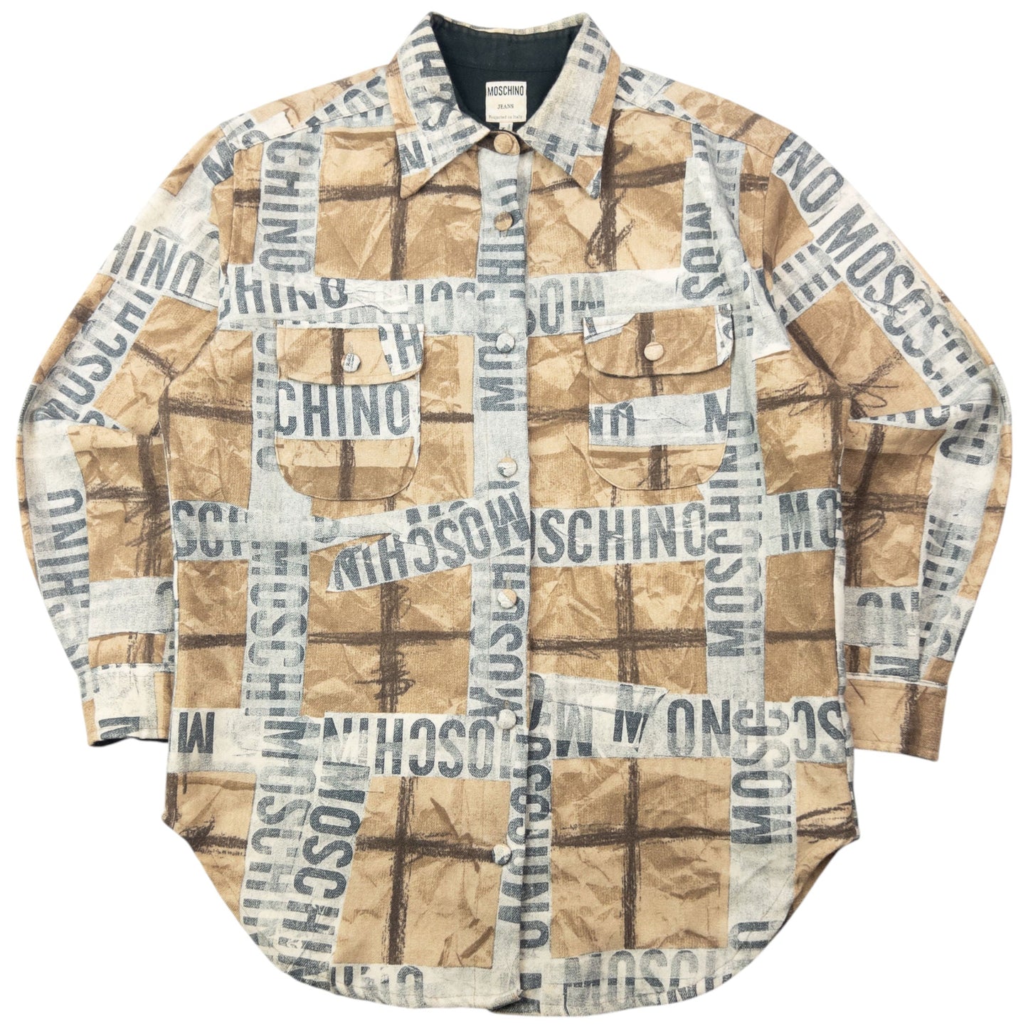 Vintage 2000s Moschino Jeans Tape Check Long Sleeve Button Up Wool Shirt Size M | Medium, Multicoloured