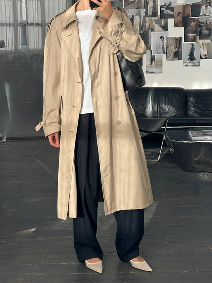 Yves Saint Laurent Pour Homme 1980s Cotton Double Breasted Belted Trench Coat - XL