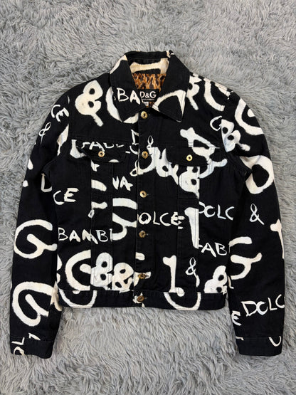 Dolce & Gabbana 2001 Graffiti Logo Cropped Denim Jacket - XS | O/S, Black