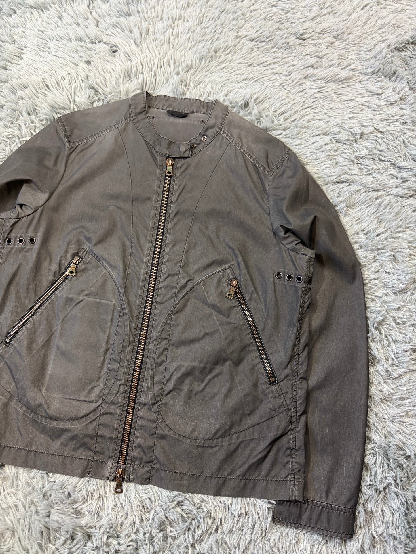 Prada Sport 00’s Ventilated Tela Patina Nylon Acrylic Biker Jacket - S/M | O/S, Grey