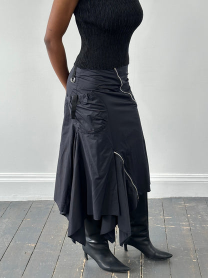 Vintage 1990s Cotton Multi Zip Ruffle Skirt – W28