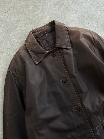 Italian Vintage 1990s Aged Belted Leather Jacket - XL