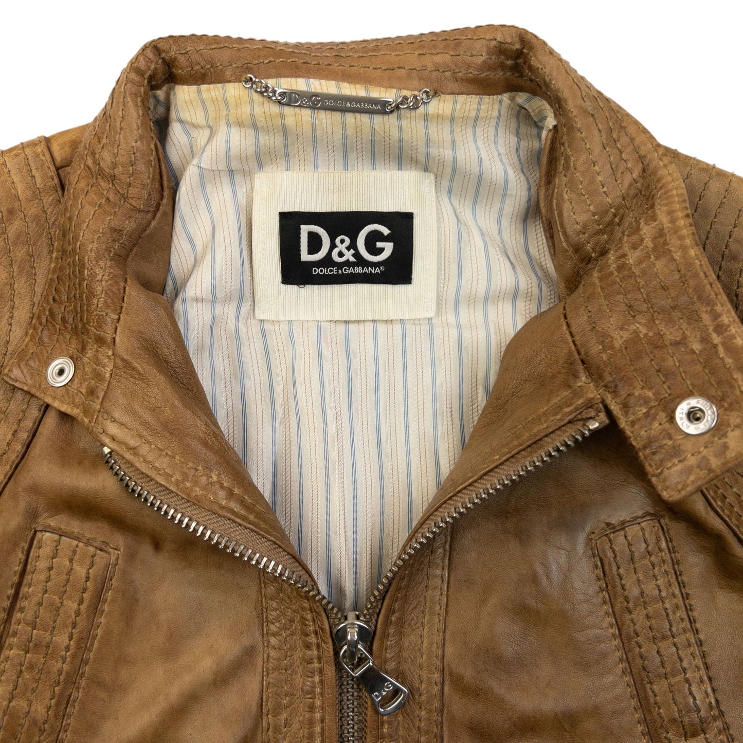 Vintage 2000s Dolce & Gabbana Zip Up Leather Jacket Size S | Small, Brown