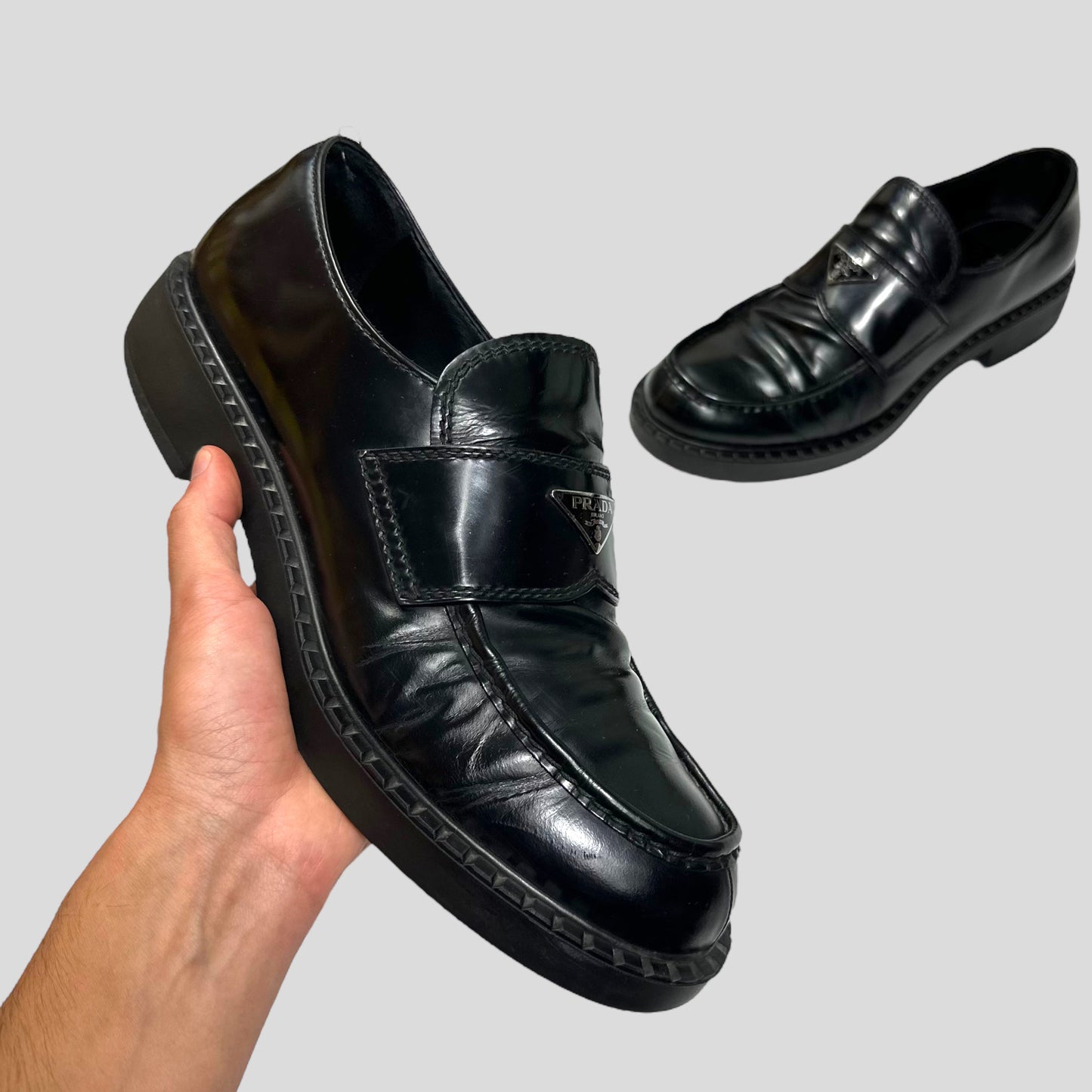 Prada Milano 2021 Black Brushed Leather Loafers - UK11/11.5