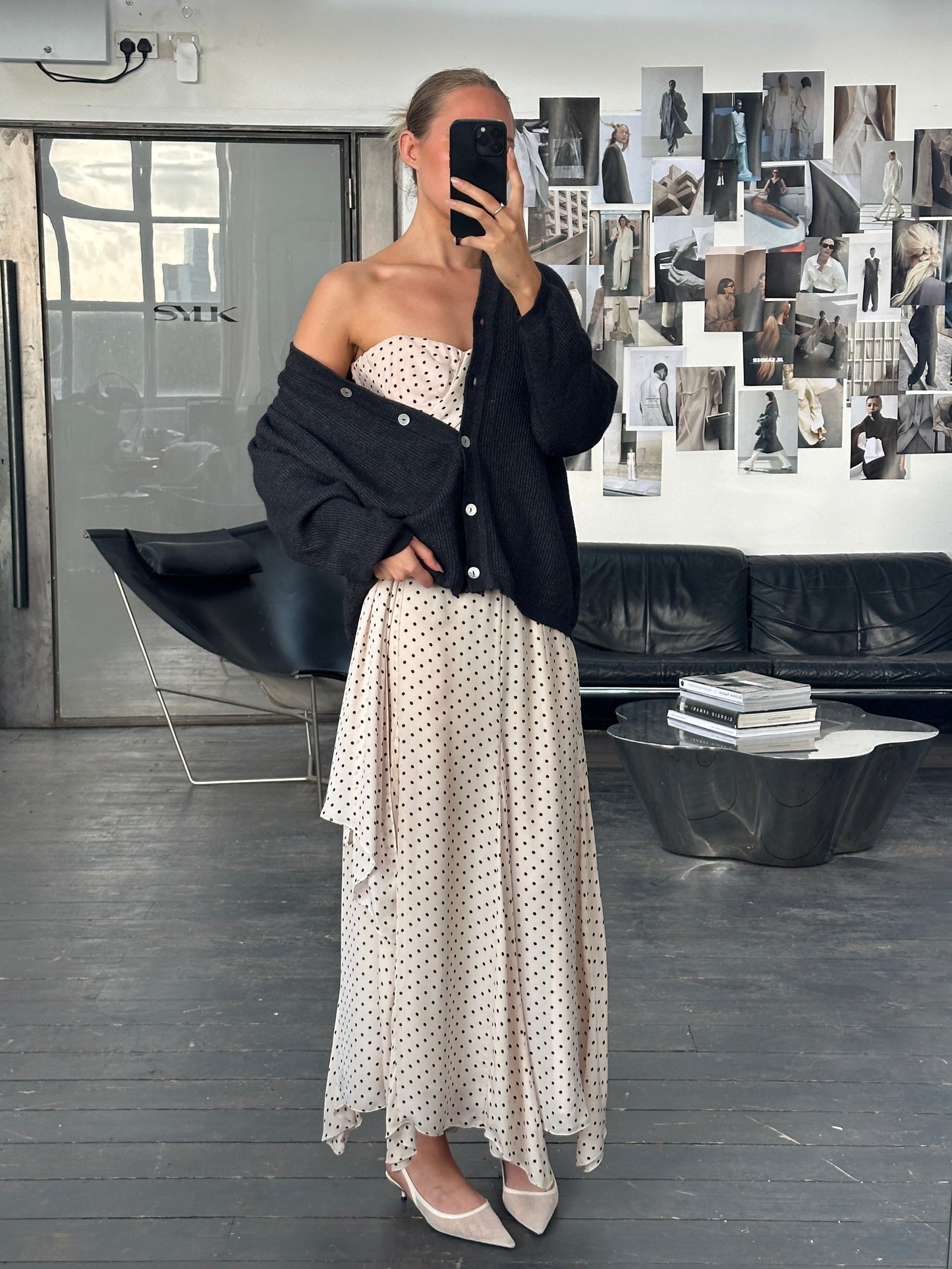 Jaeger 2000s Pure Silk Polkadot Two Piece Skirt Top Set - L/W28