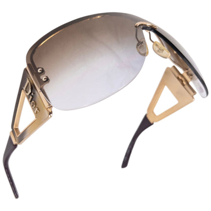 Vintage 2006 Dior Escrime 1 Shield Wraparound Sunglasses | O/S, Gold and Gradient Brown