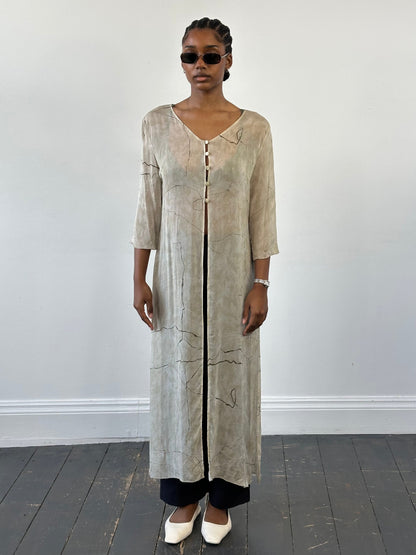 Vintage 1990s Pure Silk Sheer Longline Cardigan - M