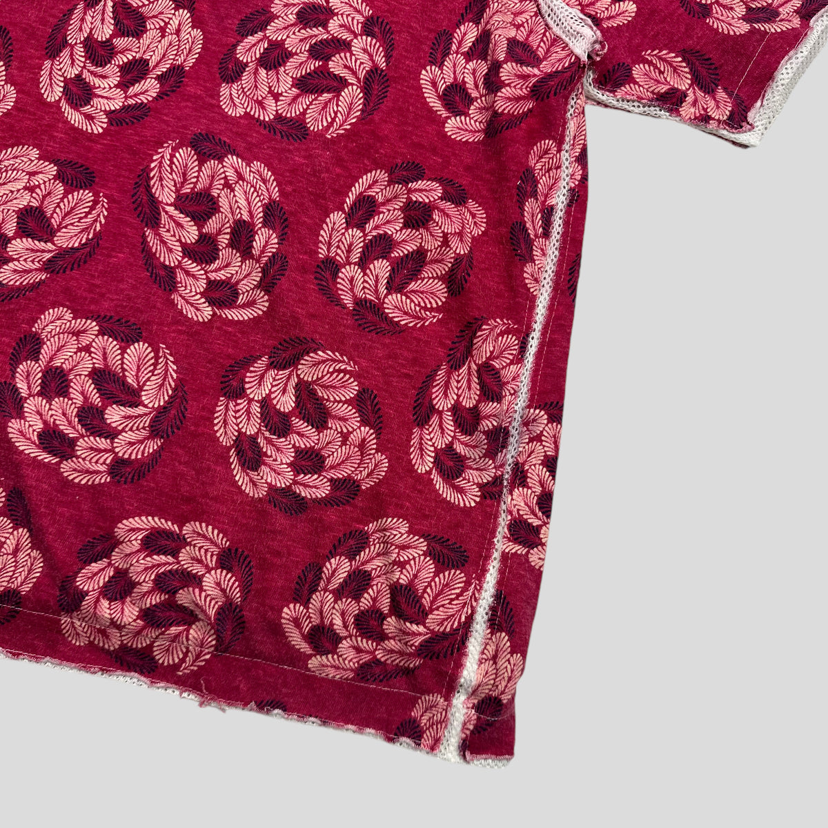 CDG Homme 2003 Feather Print Mesh Layered Technical T-shirt - M | Medium, Red
