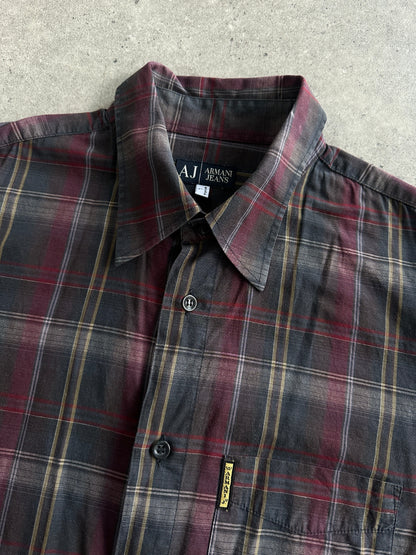 Armani Jeans 2000s Check Pure Cotton Flannel Logo Shirt - L