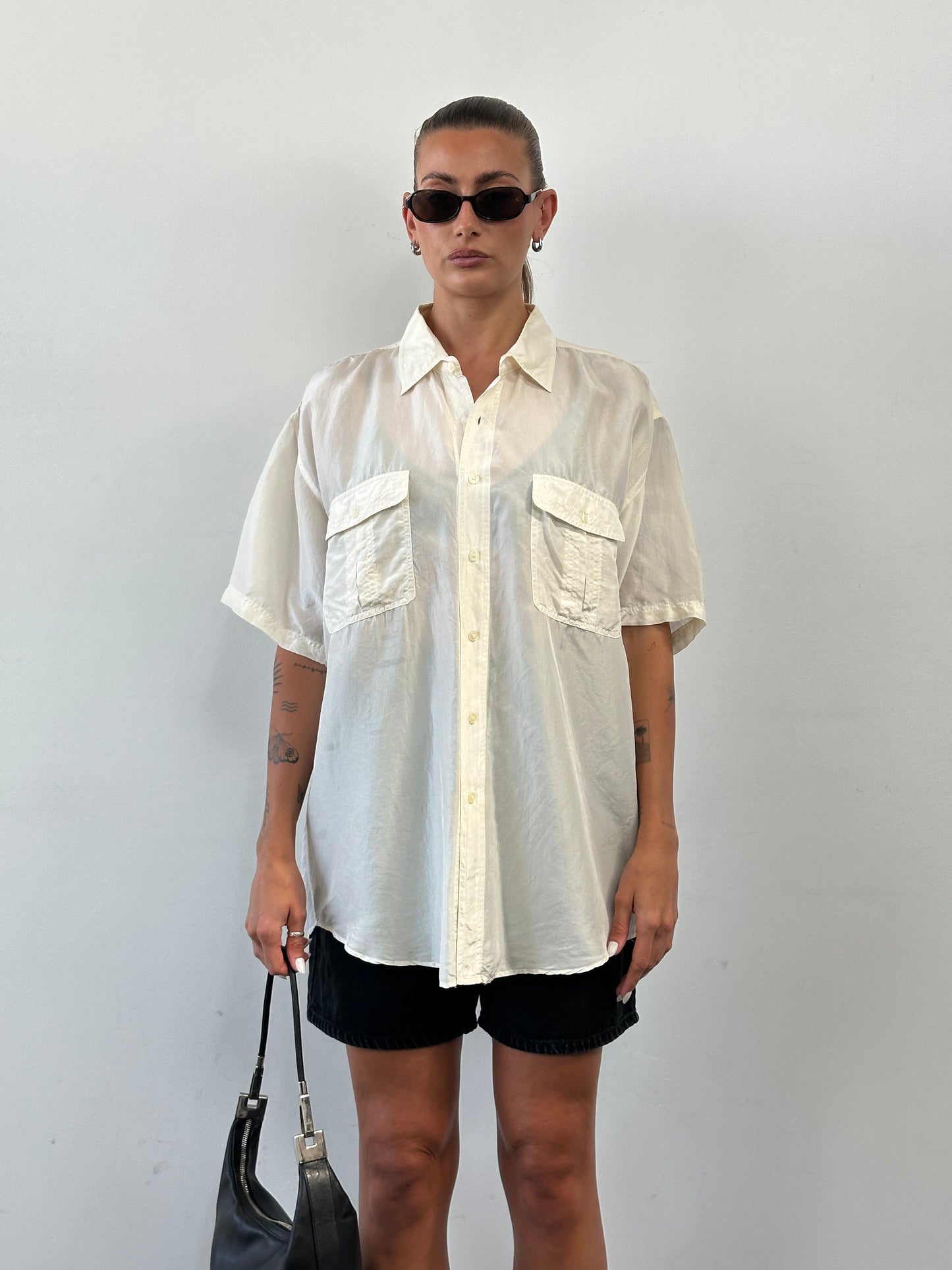 Vintage Pure Silk Short Sleeve Shirt - XL