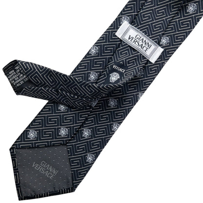 Vintage 90s Gianni Versace Medusa Monogram Silk Tie | O/S, Navy