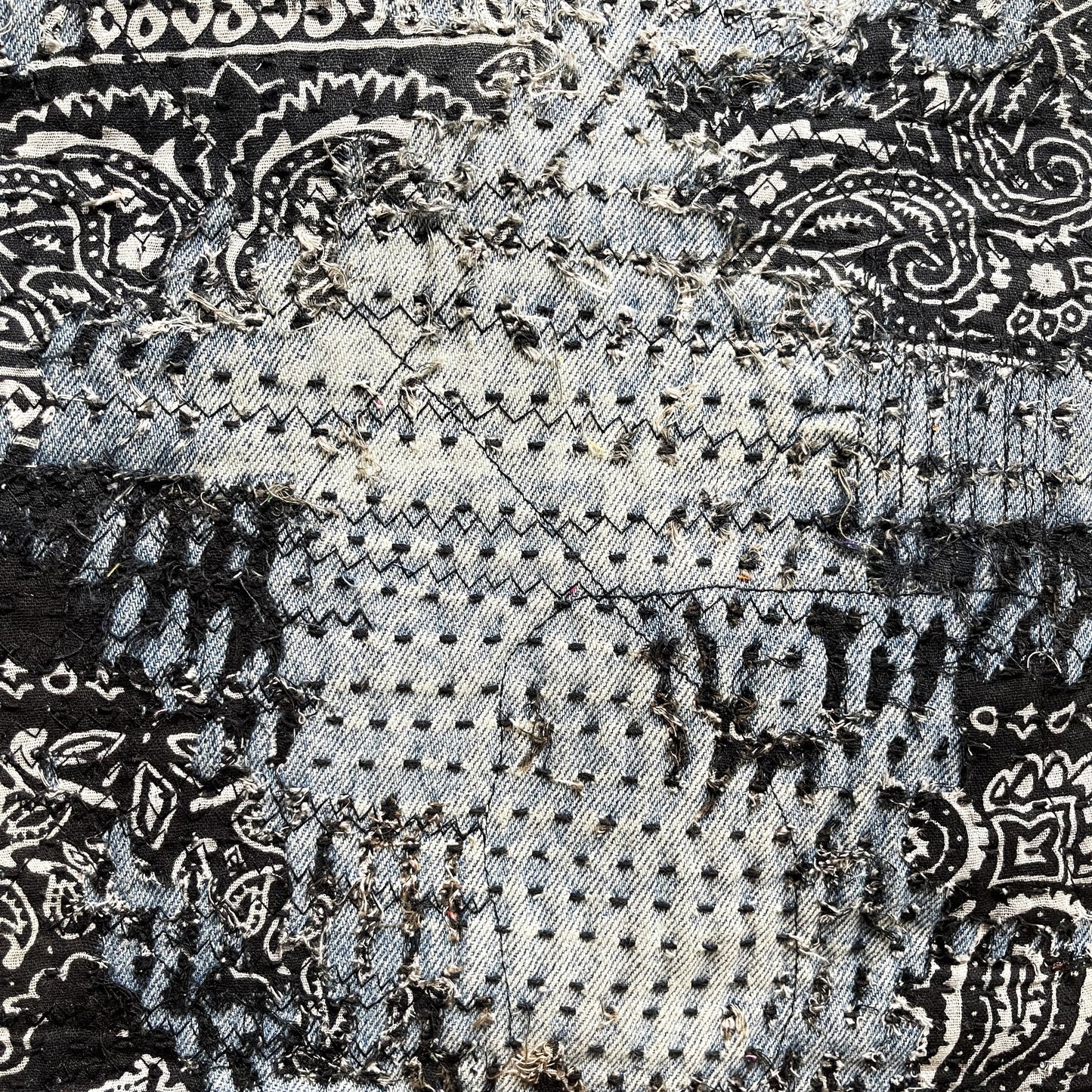 Boro Patchwork Sashiko Distressed Jeans - W34" | W34, Blue