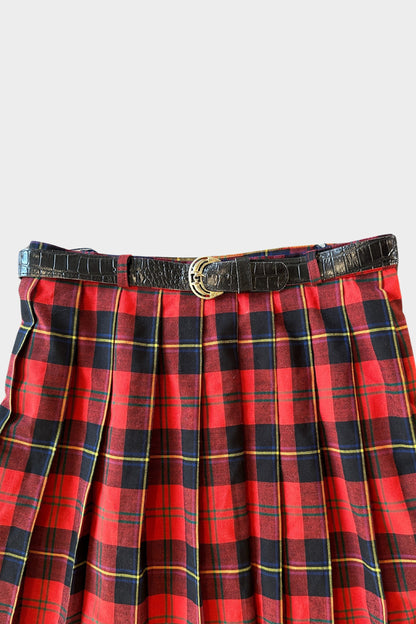 Vintage Tartan Red Pleated Skirt