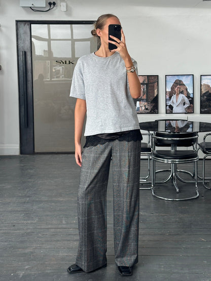 Max Mara 2000s Brushed Wool High Waisted Wide Leg Check Trousers - W28