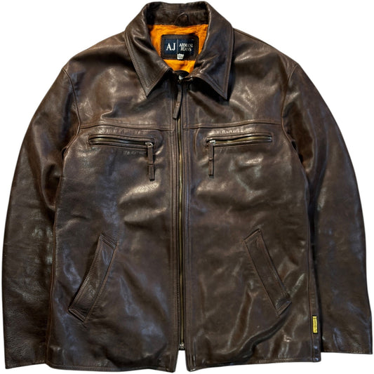 Armani Jeans 00’s Brown Leather Jacket XL | XL, Multicoloured