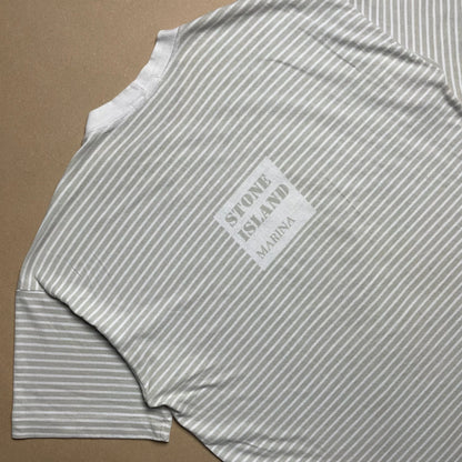 S/S 1986 Stone Grey Marina Spell Out Box Logo T-shirt